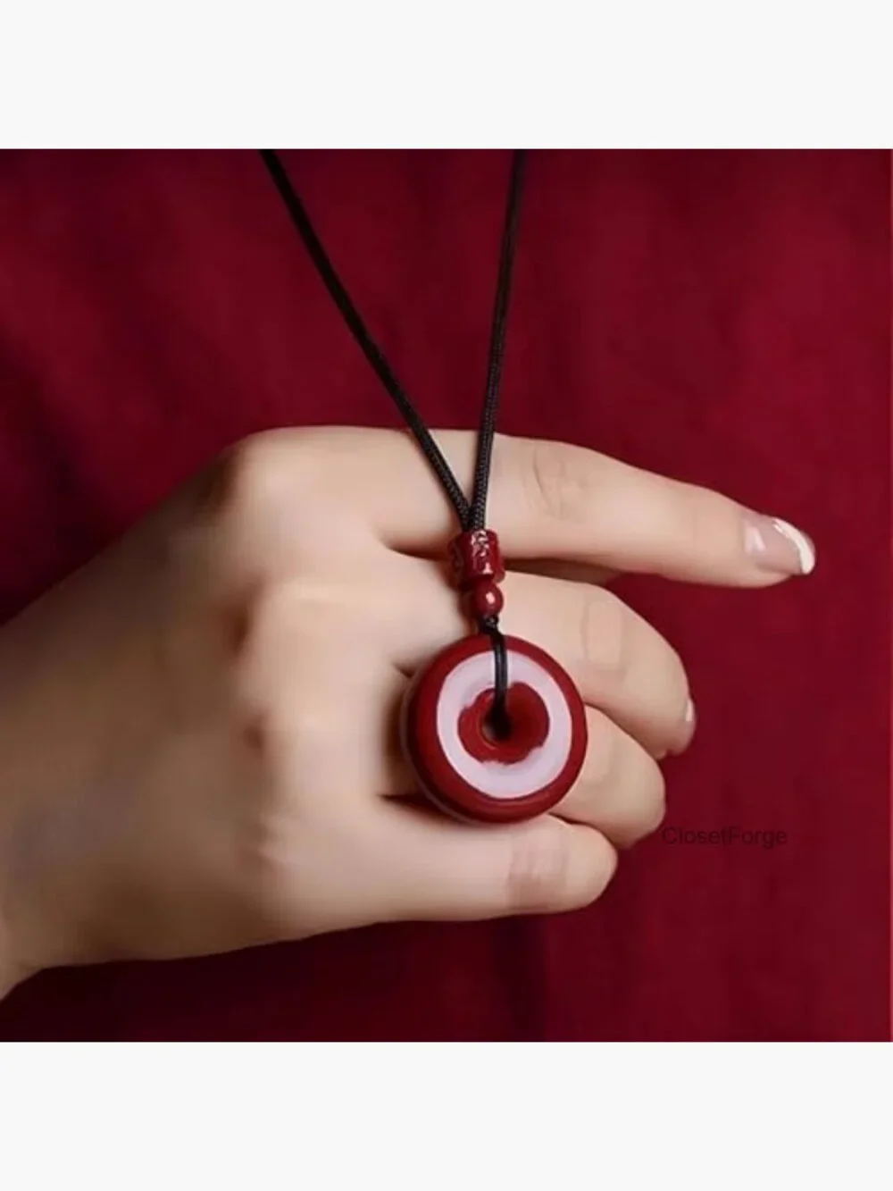 Cinnabar Feng Shui Pendant Necklace - Ping Buckle Wealth Amulet